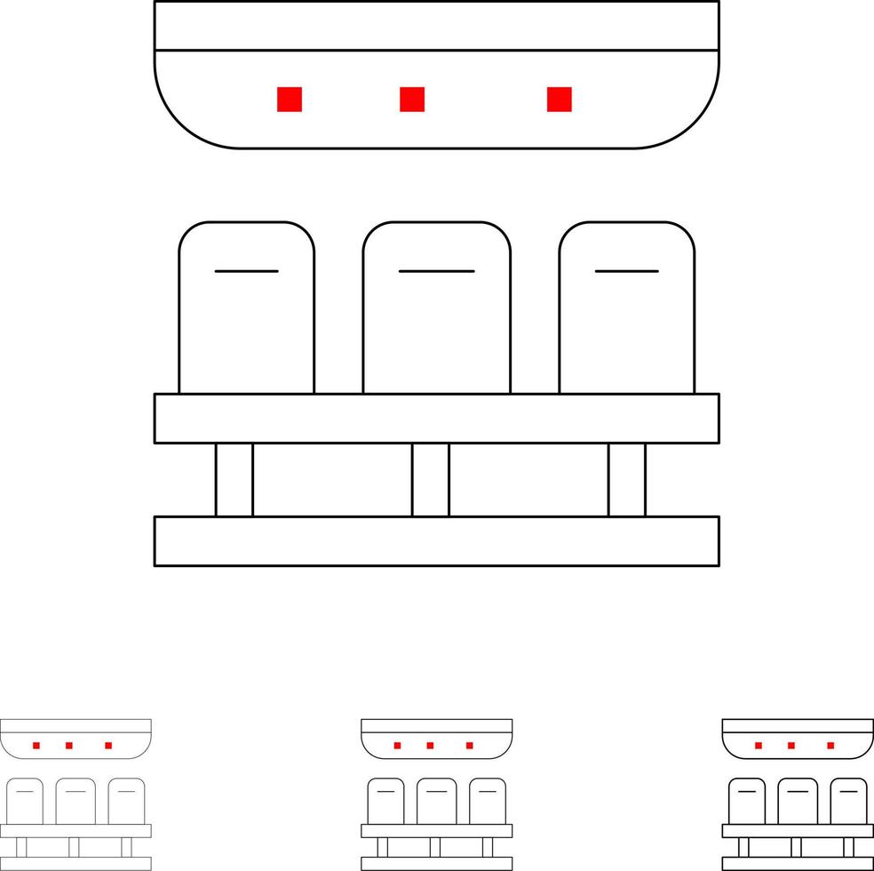 stoelen trein vervoer reizen stoutmoedig en dun zwart lijn icoon reeks vector