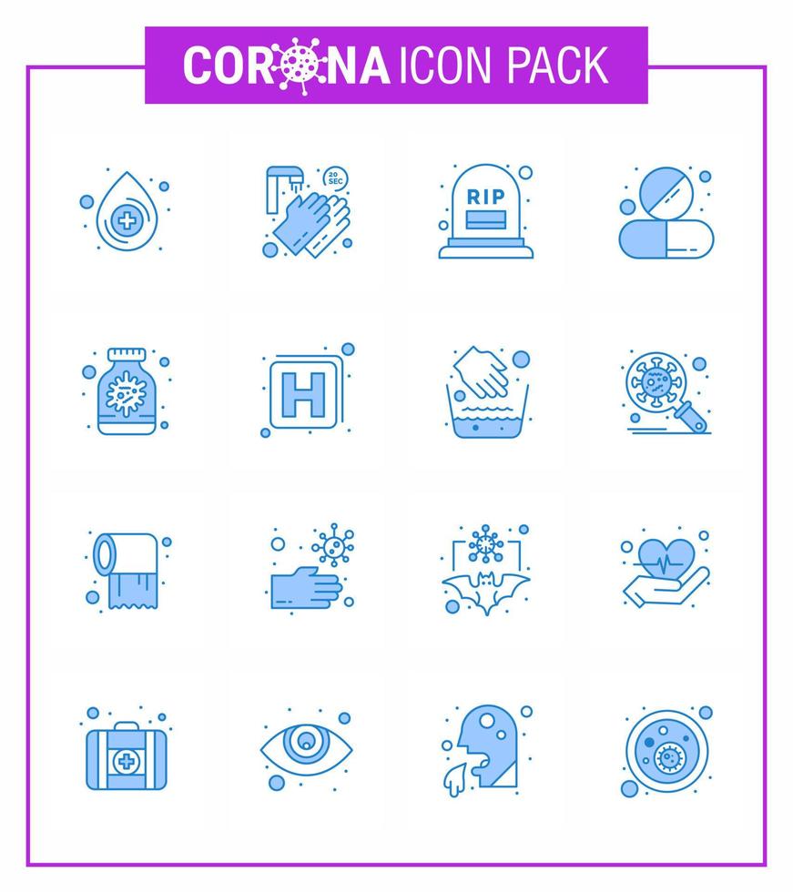 16 blauw coronavirus ziekte en het voorkomen vector icoon capsule tablet graf pil drug virale coronavirus 2019november ziekte vector ontwerp elementen