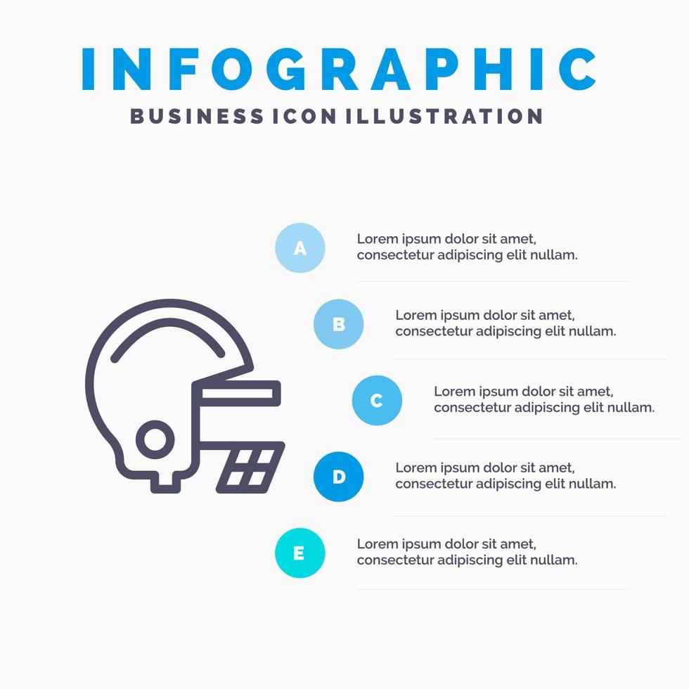 Amerikaans Amerikaans voetbal helm lijn icoon met 5 stappen presentatie infographics achtergrond vector