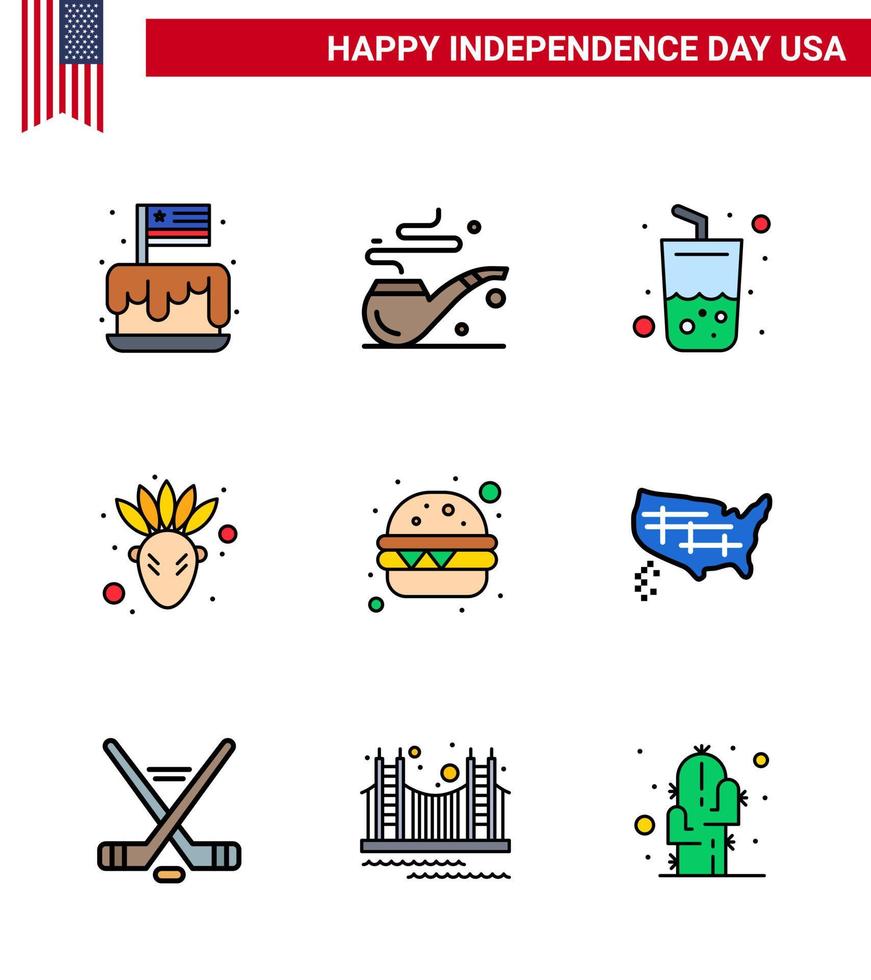 reeks van 9 Verenigde Staten van Amerika dag pictogrammen Amerikaans symbolen onafhankelijkheid dag tekens voor maaltijd hamburger glas dankzegging Amerikaans bewerkbare Verenigde Staten van Amerika dag vector ontwerp elementen