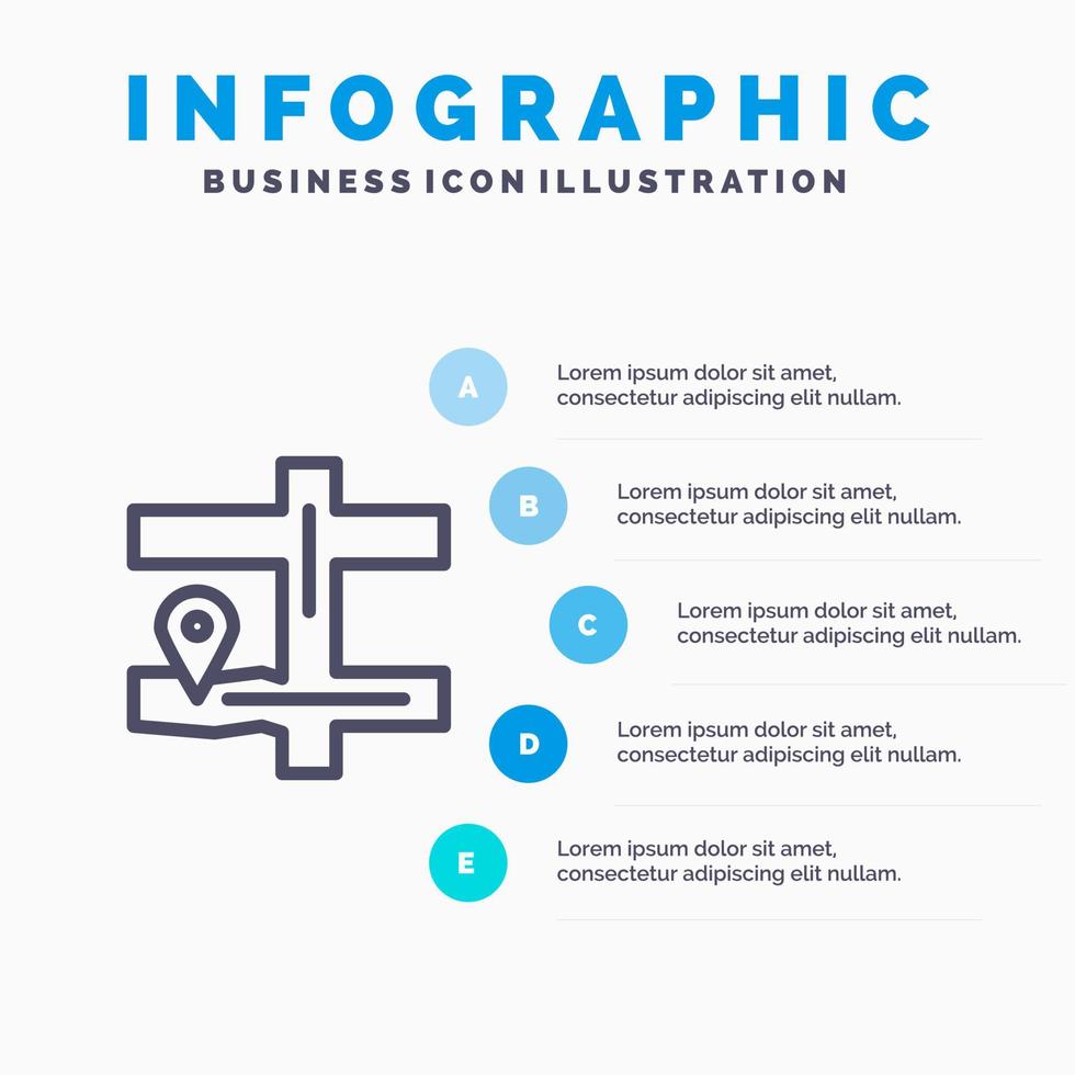 kaart navigatie pin lijn icoon met 5 stappen presentatie infographics achtergrond vector