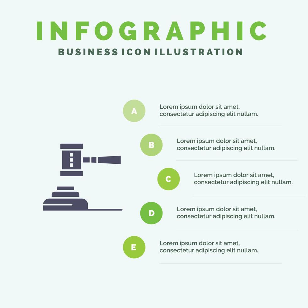 wet actie veiling rechtbank hamer hamer rechter wettelijk solide icoon infographics 5 stappen presentatie achtergrond vector