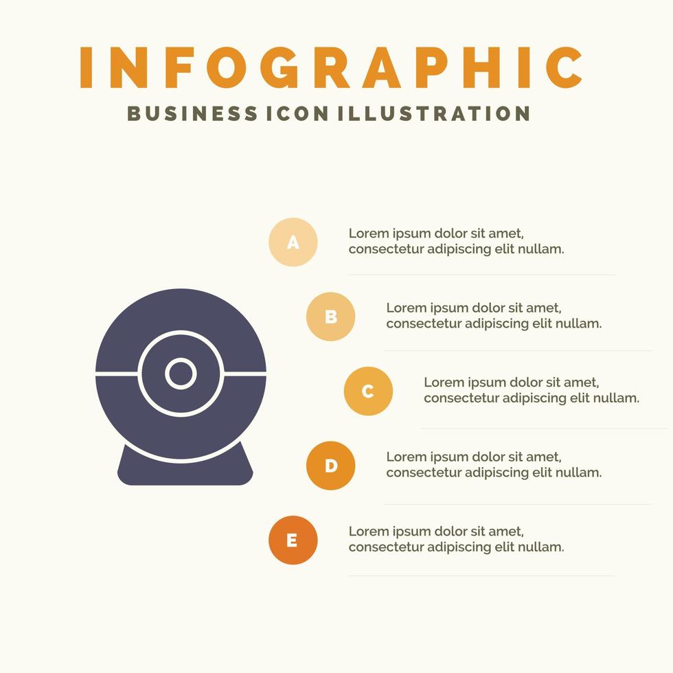 camera webcam veiligheid solide icoon infographics 5 stappen presentatie achtergrond vector