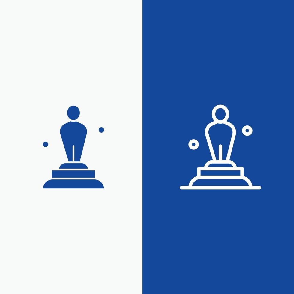 academie prijs oscar standbeeld trofee lijn en glyph solide icoon blauw banier lijn en glyph solide icoon blauw banier vector