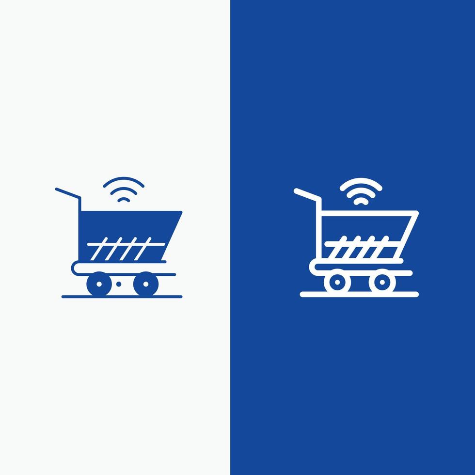 trolley kar Wifi boodschappen doen lijn en glyph solide icoon blauw banier lijn en glyph solide icoon blauw banier vector