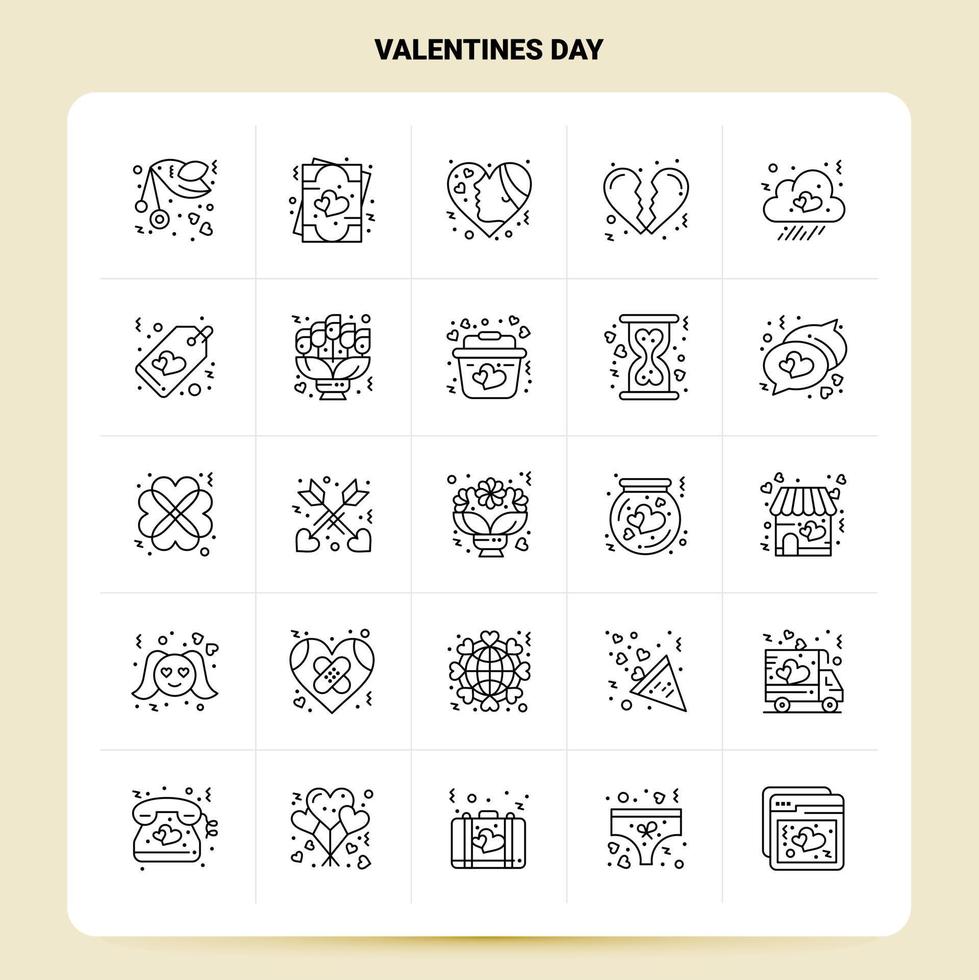 schets 25 valentijnsdag dag icoon reeks vector lijn stijl ontwerp zwart pictogrammen reeks lineair pictogram pak web en mobiel bedrijf ideeën ontwerp vector illustratie