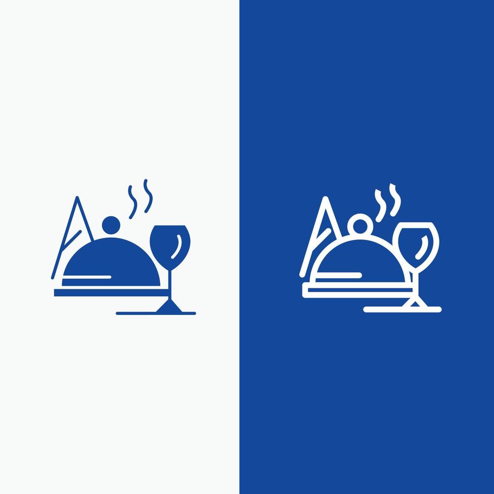 hotel schotel voedsel glas lijn en glyph solide icoon blauw banier vector