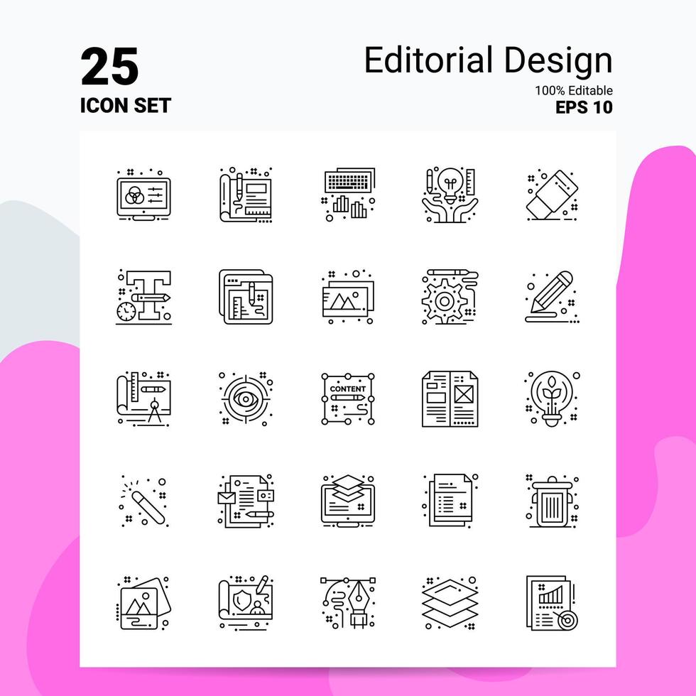 25 redactioneel ontwerp icoon reeks 100 bewerkbare eps 10 bestanden bedrijf logo concept ideeën lijn icoon ontwerp vector