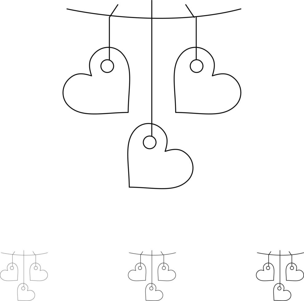 hart Valentijn liefde hangende stoutmoedig en dun zwart lijn icoon reeks vector