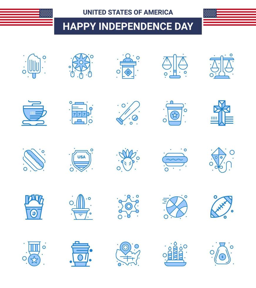 blauw pak van 25 Verenigde Staten van Amerika onafhankelijkheid dag symbolen van kop schaal Verenigde Staten van Amerika wet rechtbank bewerkbare Verenigde Staten van Amerika dag vector ontwerp elementen