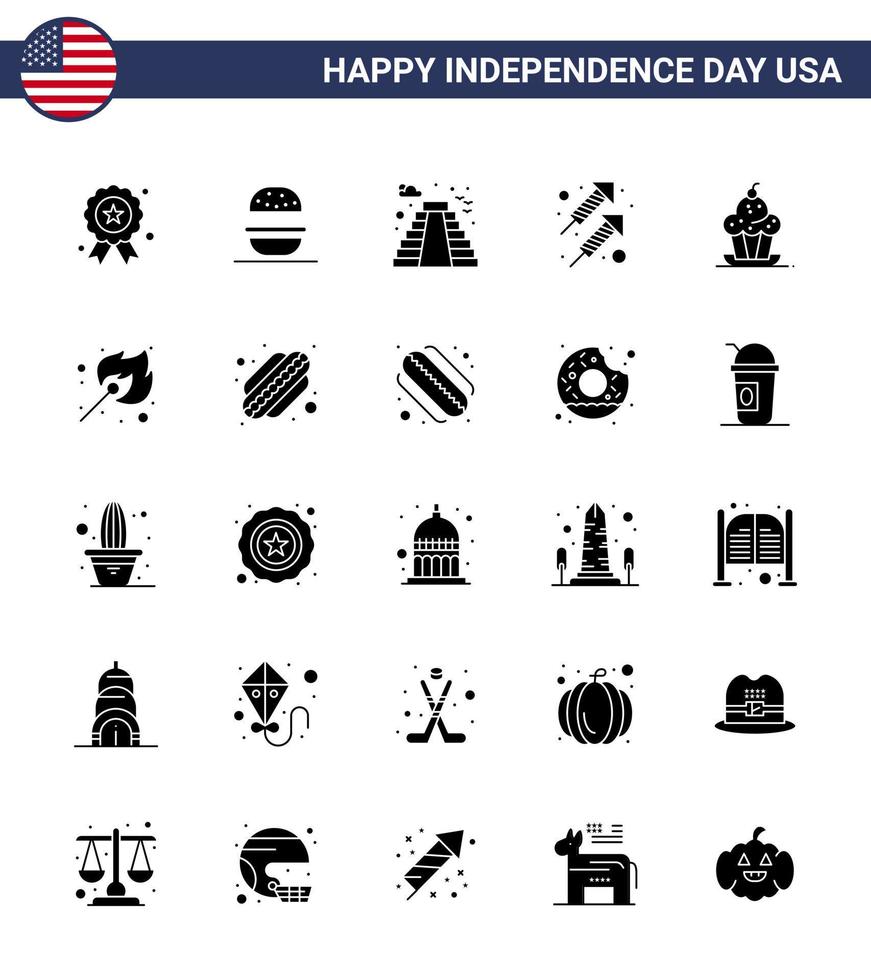 bewerkbare vector solide glyph pak van Verenigde Staten van Amerika dag 25 gemakkelijk solide glyph van toetje schieten Amerikaans vuurwerk viering bewerkbare Verenigde Staten van Amerika dag vector ontwerp elementen