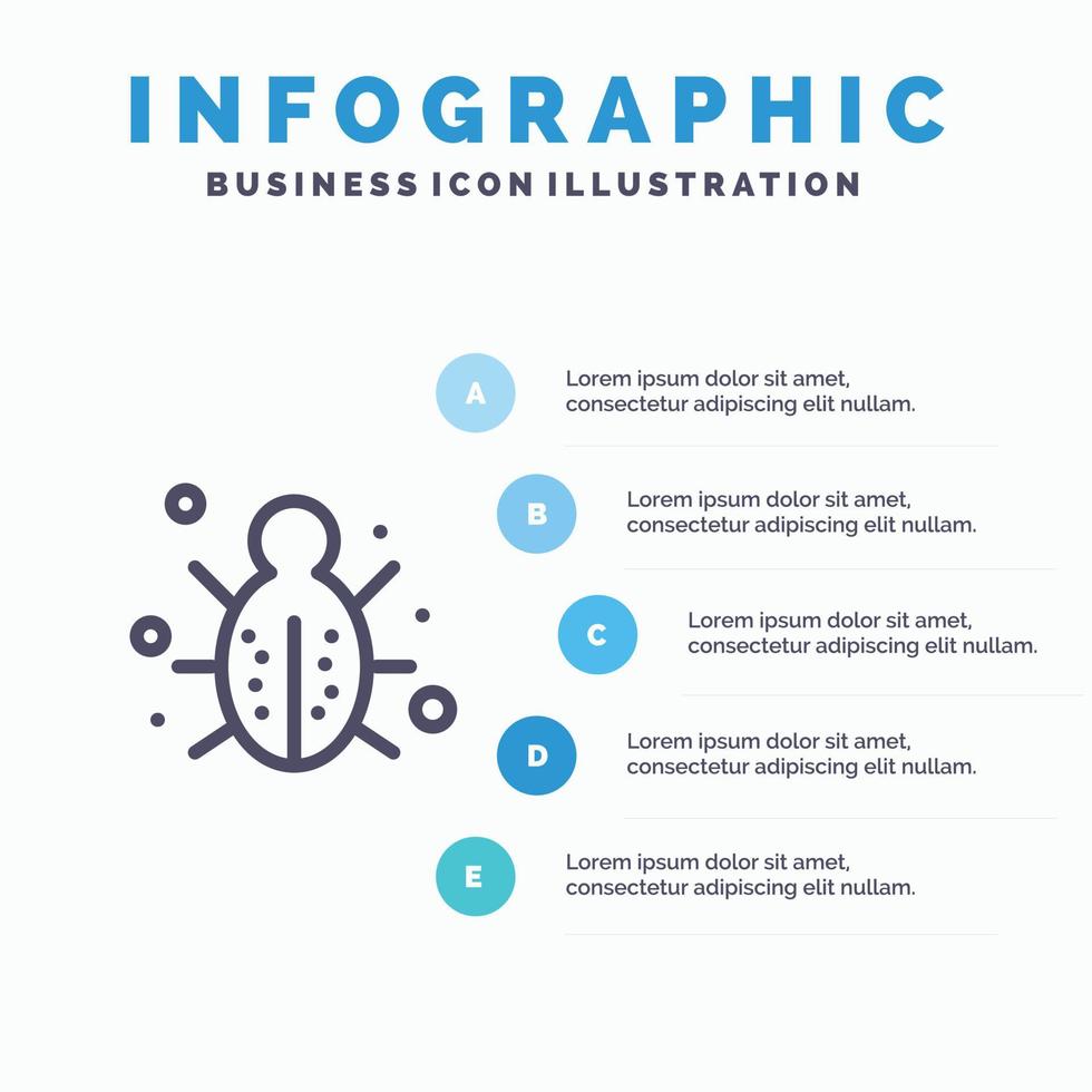 kever internet netwerk bescherming veiligheid lijn icoon met 5 stappen presentatie infographics achtergrond vector