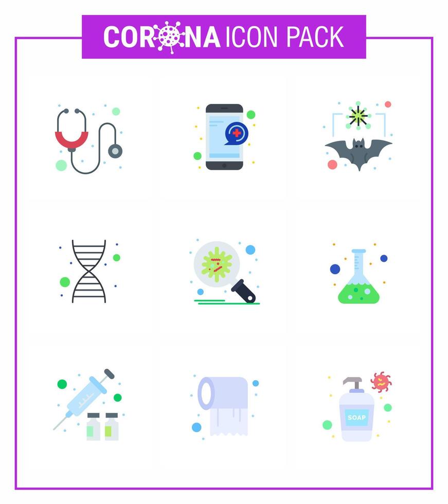 roman coronavirus 2019-nCoV 9 vlak kleur icoon pak corona genoom knuppel genetica virus virale coronavirus 2019november ziekte vector ontwerp elementen