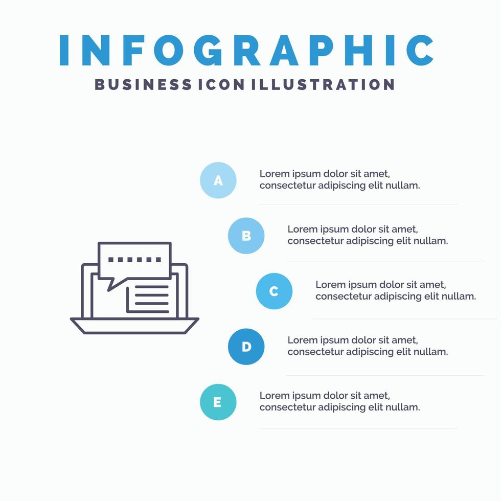 overleg plegen babbelen dialoog internet online sociaal lijn icoon met 5 stappen presentatie infographics achtergrond vector