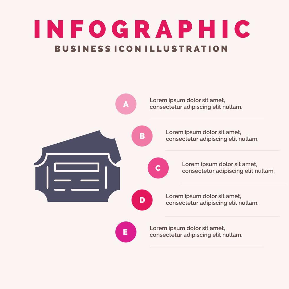 trein ticket station solide icoon infographics 5 stappen presentatie achtergrond vector