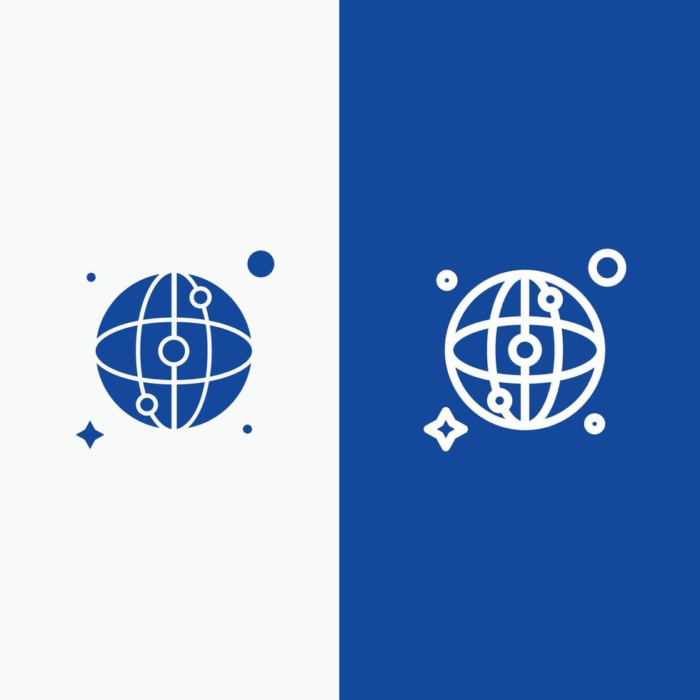 wereld kaart netwerk lijn en glyph solide icoon blauw banier lijn en glyph solide icoon blauw banier vector