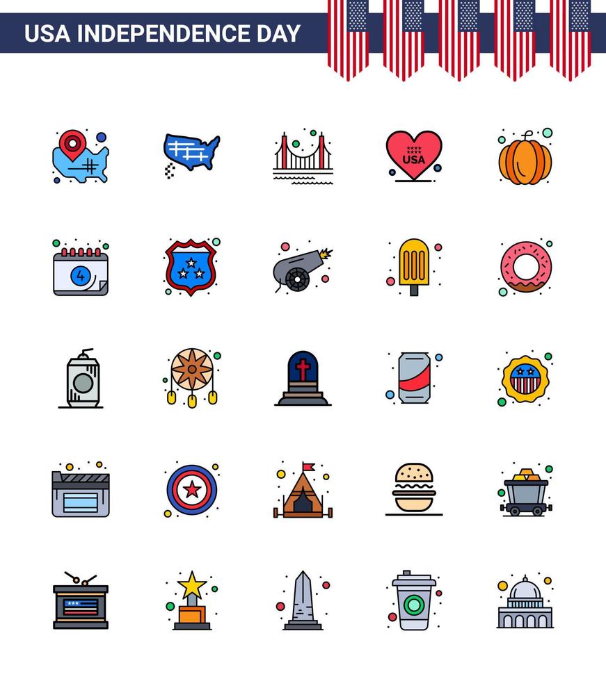 reeks van 25 Verenigde Staten van Amerika dag pictogrammen Amerikaans symbolen onafhankelijkheid dag tekens voor Verenigde Staten van Amerika liefde Verenigde Staten van Amerika hart mijlpaal bewerkbare Verenigde Staten van Amerika dag vector ontwerp elementen