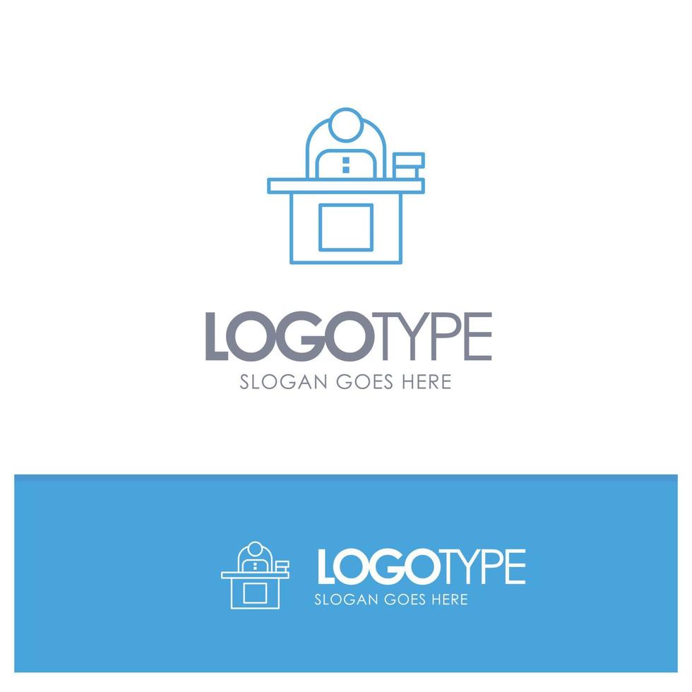 bureau bedrijf computer laptop persoon persoonlijk gebruiker blauw schets logo met plaats voor slogan vector