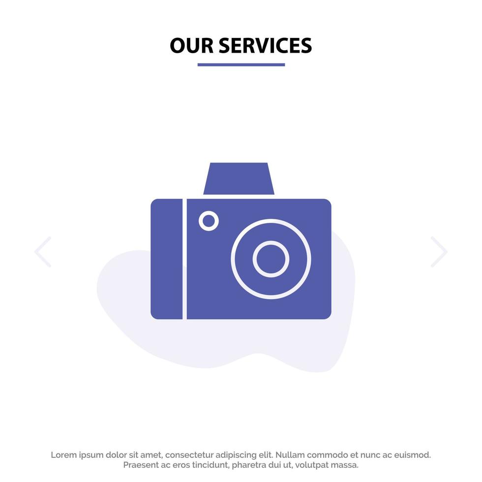 onze Diensten camera foto studio solide glyph icoon web kaart sjabloon vector