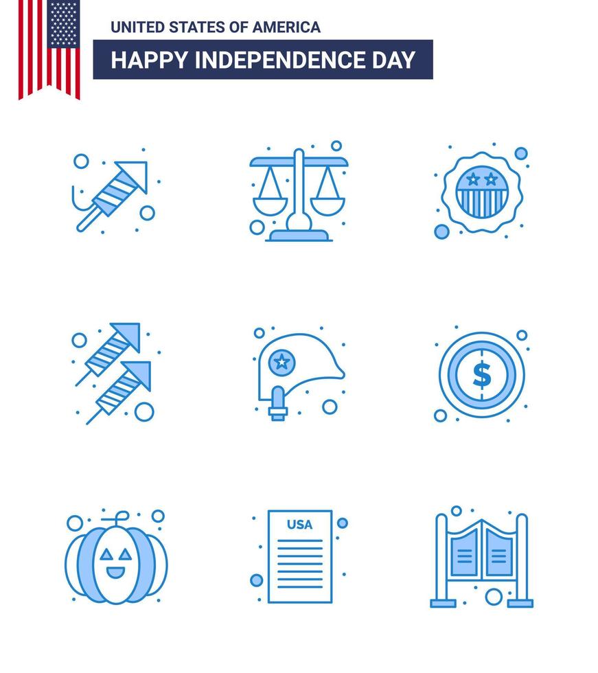 9 creatief Verenigde Staten van Amerika pictogrammen modern onafhankelijkheid tekens en 4e juli symbolen van helm schieten Amerikaans vuurwerk viering bewerkbare Verenigde Staten van Amerika dag vector ontwerp elementen
