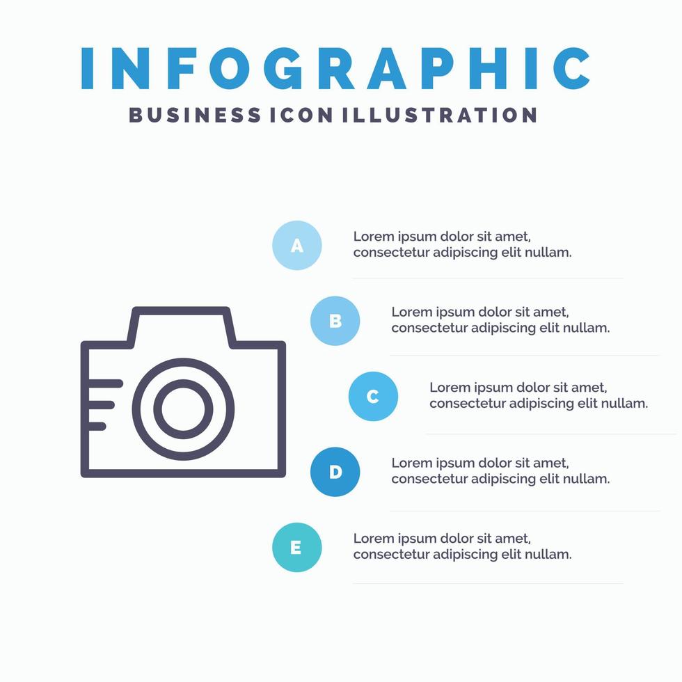 camera beeld foto afbeelding lijn icoon met 5 stappen presentatie infographics achtergrond vector