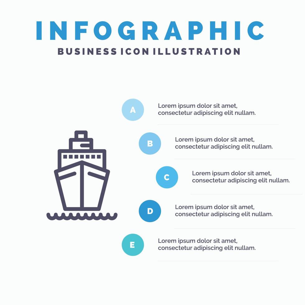 boot schip vervoer vaartuig blauw infographics sjabloon 5 stappen vector lijn icoon sjabloon