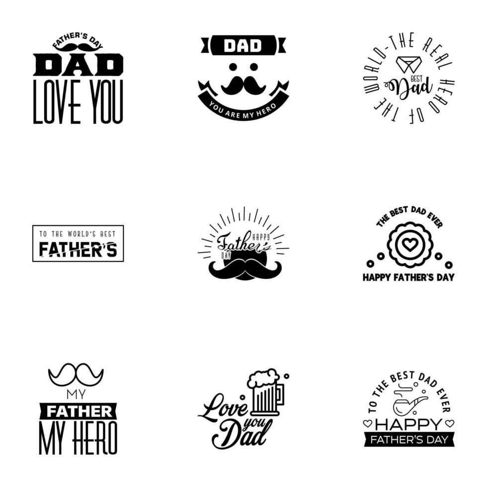 gelukkig vaders dag reeks 9 zwart vector typografie wijnoogst belettering voor vaders dag groet kaarten banners t-shirt ontwerp u zijn de het beste vader bewerkbare vector ontwerp elementen