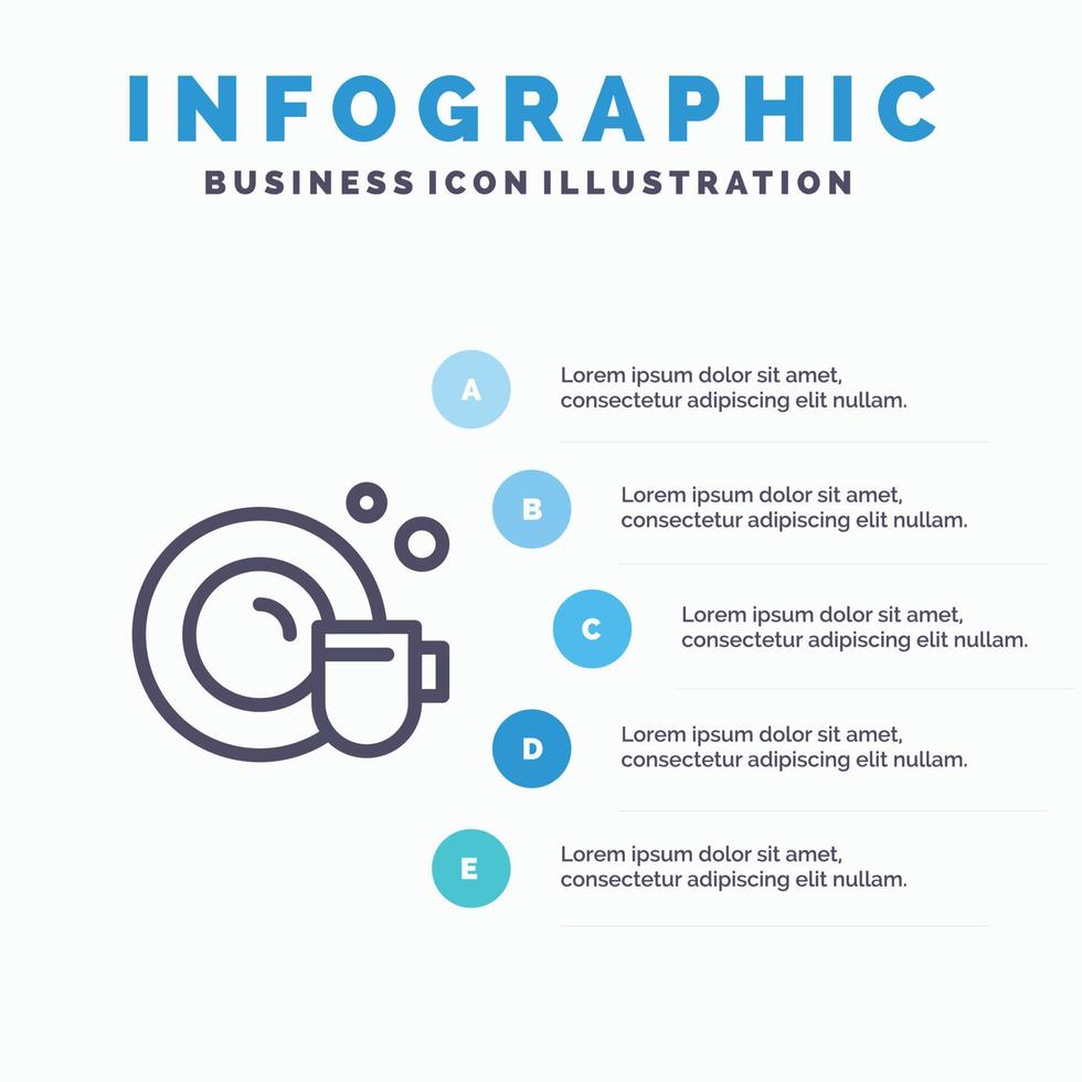 schotel kop schoonmaak lijn icoon met 5 stappen presentatie infographics achtergrond vector