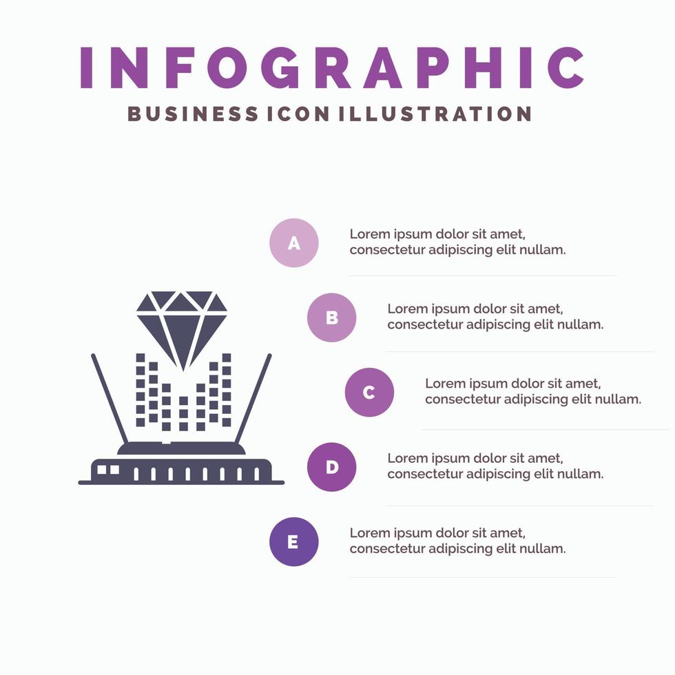 hologram projectie technologie diamant solide icoon infographics 5 stappen presentatie achtergrond vector