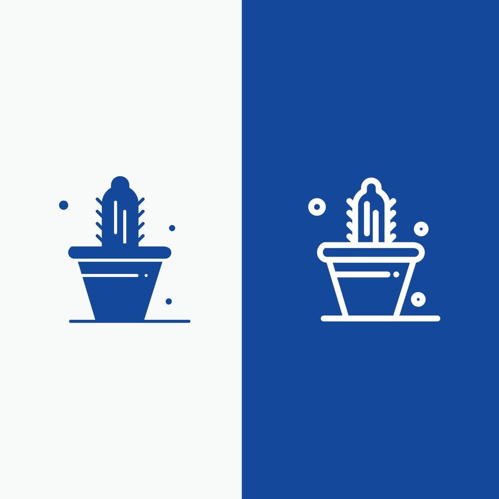 cactus natuur pot voorjaar lijn en glyph solide icoon blauw banier lijn en glyph solide icoon blauw banier vector