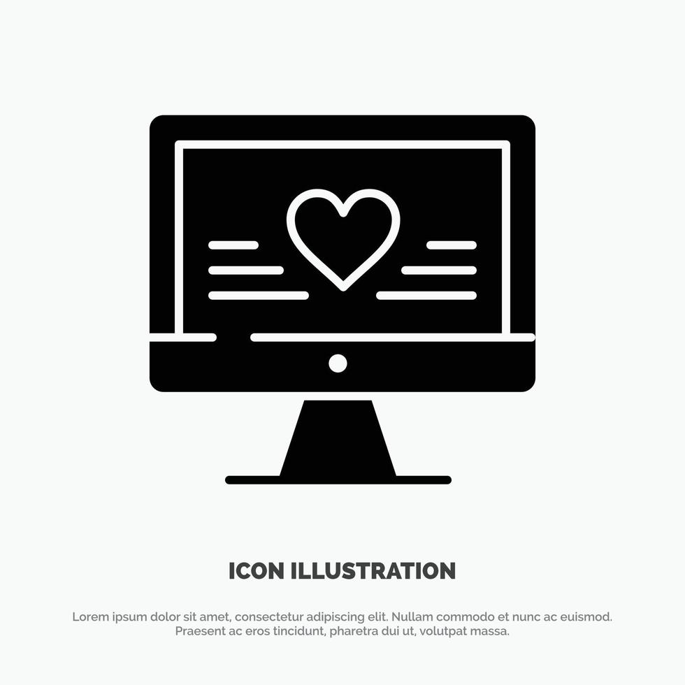 computer liefde hart bruiloft solide glyph icoon vector