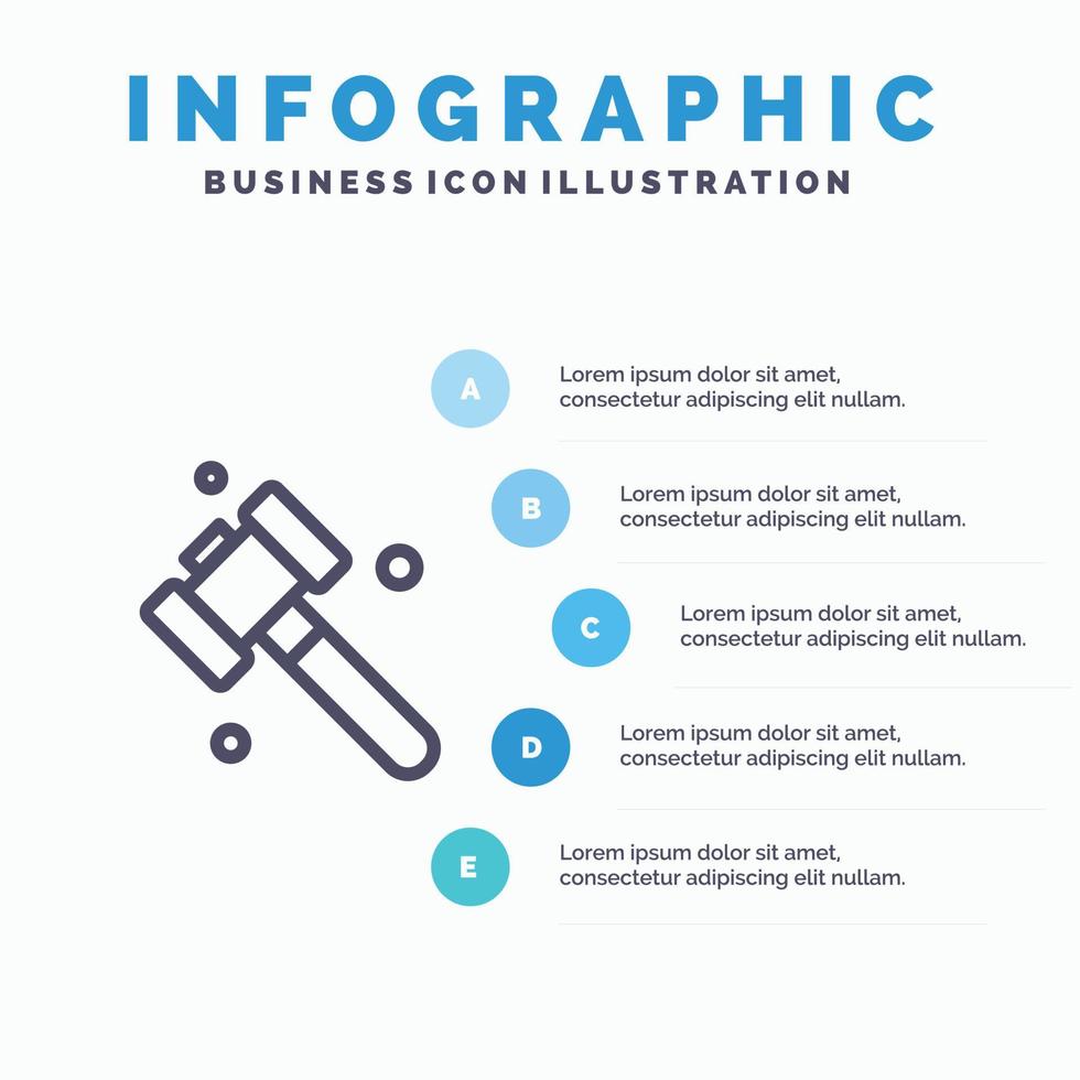 bouw hamer gereedschap lijn icoon met 5 stappen presentatie infographics achtergrond vector