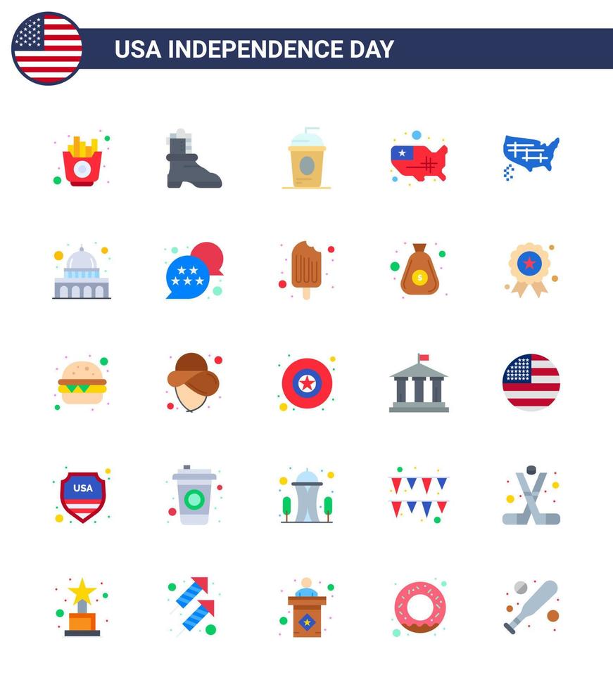 25 Verenigde Staten van Amerika vlak pak van onafhankelijkheid dag tekens en symbolen van Madison Verenigde Staten van Amerika cole Verenigde kaart bewerkbare Verenigde Staten van Amerika dag vector ontwerp elementen