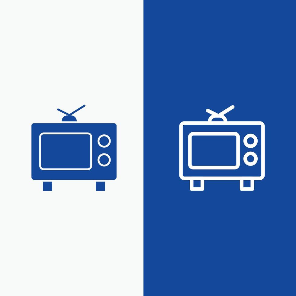 TV televisie media lijn en glyph solide icoon blauw banier lijn en glyph solide icoon blauw banier vector