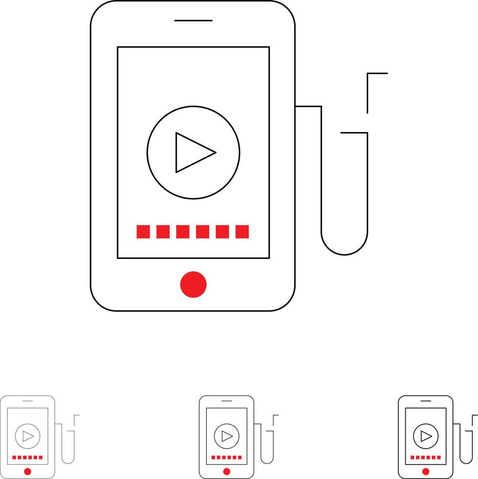 muziek- mobiel cel onderwijs stoutmoedig en dun zwart lijn icoon reeks vector