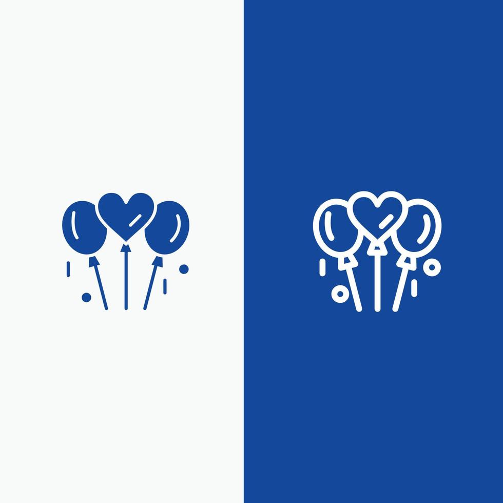 ballon liefde bruiloft hart lijn en glyph solide icoon blauw banier lijn en glyph solide icoon blauw banier vector