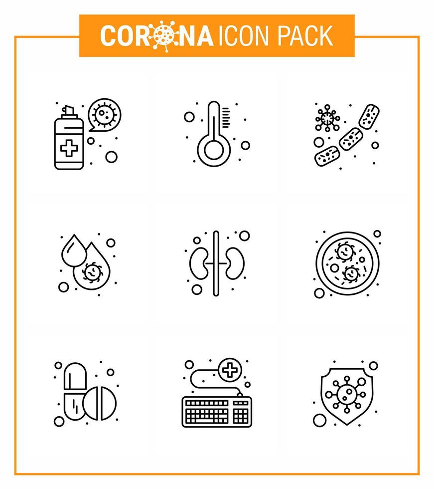 roman coronavirus 2019-nCoV 9 lijn icoon pak bloedplaatjes dengue bacterie bloed virus bloed virale coronavirus 2019november ziekte vector ontwerp elementen
