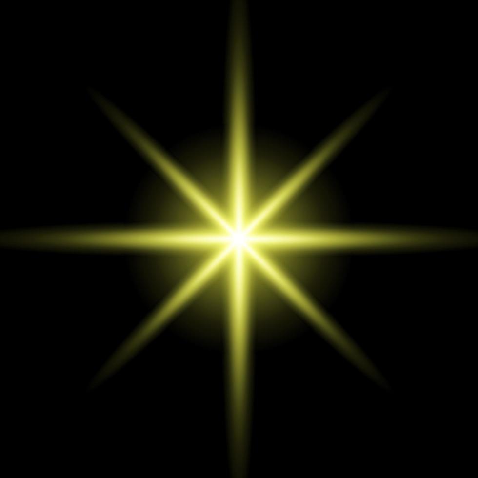 goud gloeiend ster. realistisch zon stralen. geel zon straal gloed abstract schijnen licht effect. geel energie flash. speciaal lens gloed licht effect. vector illustratie
