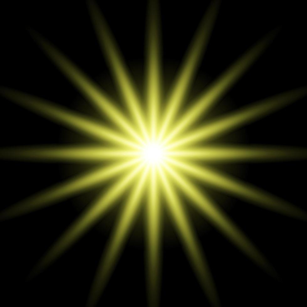 goud gloeiend ster. realistisch zon stralen. geel zon straal gloed abstract schijnen licht effect. geel energie flash. speciaal lens gloed licht effect. vector illustratie