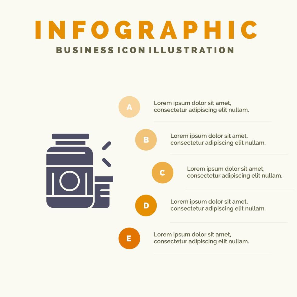 bodybuilding gainer eiwit sport- supplement solide icoon infographics 5 stappen presentatie achtergrond vector