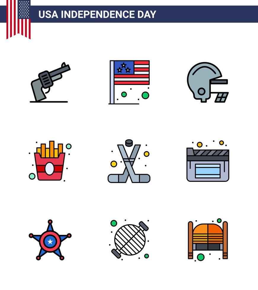 gelukkig onafhankelijkheid dag 9 vlak gevulde lijnen icoon pak voor web en afdrukken Amerikaans ijs hockey Amerikaans hockey voedsel bewerkbare Verenigde Staten van Amerika dag vector ontwerp elementen