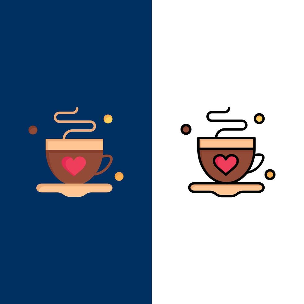 kop koffie thee liefde pictogrammen vlak en lijn gevulde icoon reeks vector blauw achtergrond