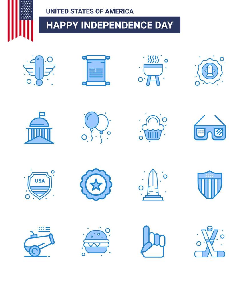 pak van 16 Verenigde Staten van Amerika onafhankelijkheid dag viering blues tekens en 4e juli symbolen zo net zo stad adelaar Verenigde Staten van Amerika viering Amerikaans bewerkbare Verenigde Staten van Amerika dag vector ontwerp elementen