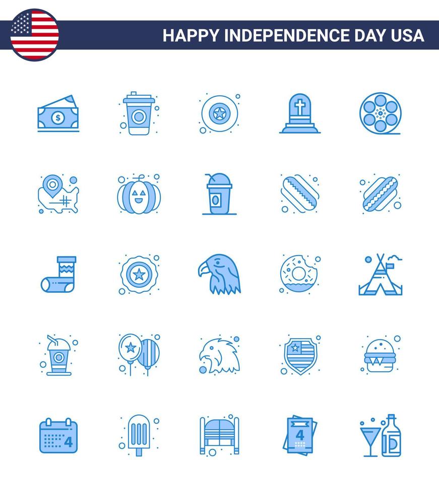 25 blauw tekens voor Verenigde Staten van Amerika onafhankelijkheid dag Amerikaans Speel leger film grafsteen bewerkbare Verenigde Staten van Amerika dag vector ontwerp elementen