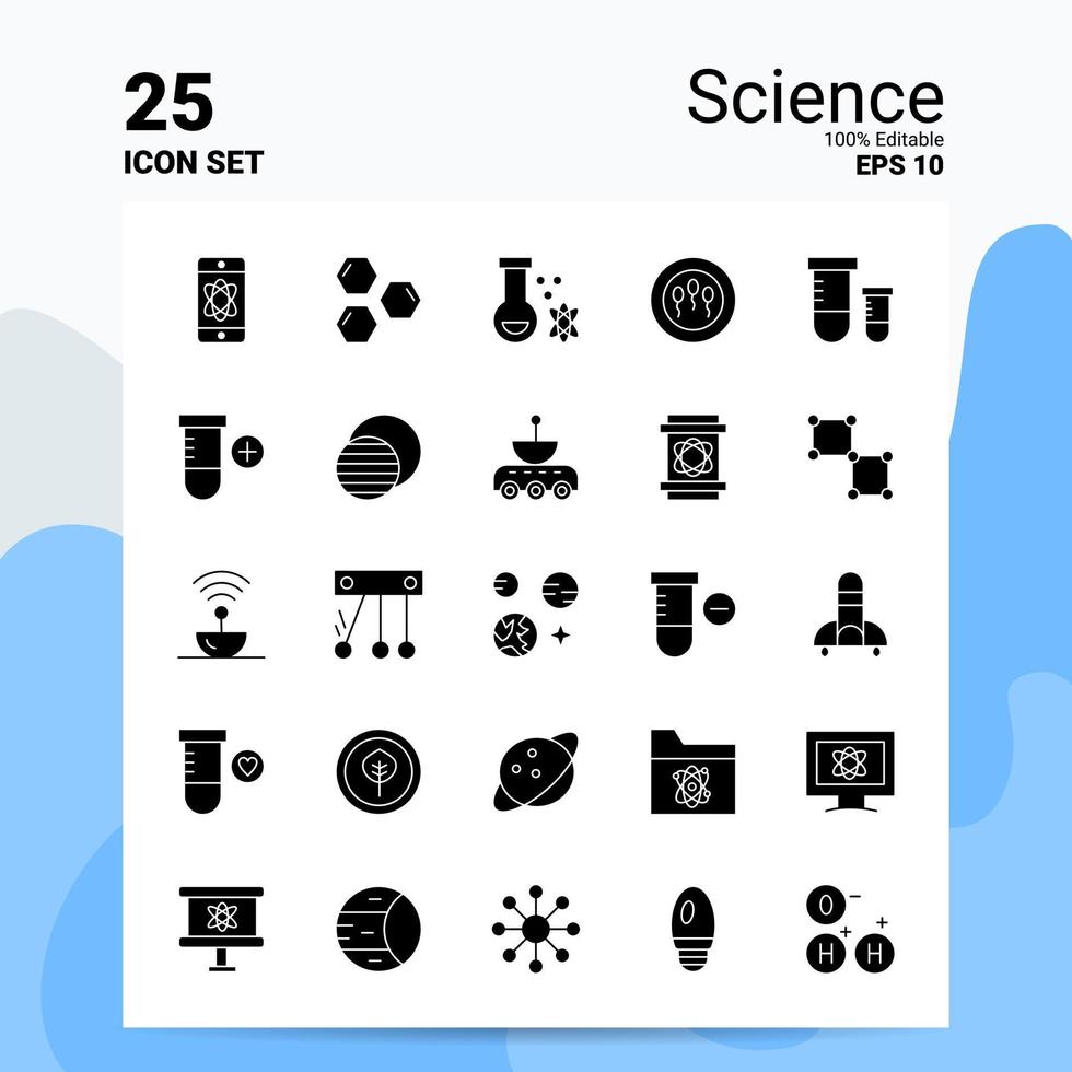 25 wetenschap icoon reeks 100 bewerkbare eps 10 bestanden bedrijf logo concept ideeën solide glyph icoon ontwerp vector