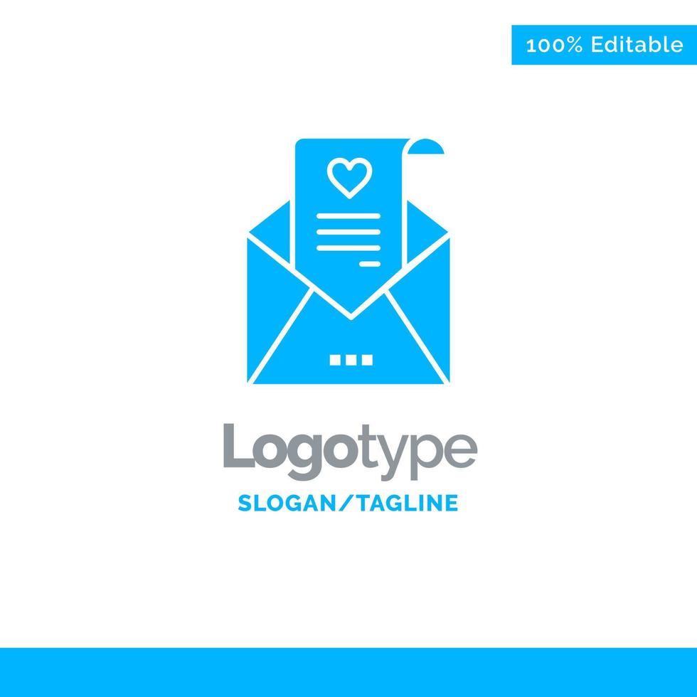 mail liefde brief voorstel bruiloft kaart blauw solide logo sjabloon plaats voor slogan vector