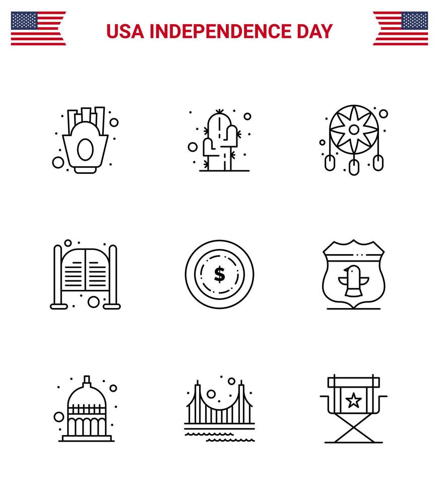 9 Verenigde Staten van Amerika lijn pak van onafhankelijkheid dag tekens en symbolen van Amerikaans dag versiering salon bar bewerkbare Verenigde Staten van Amerika dag vector ontwerp elementen