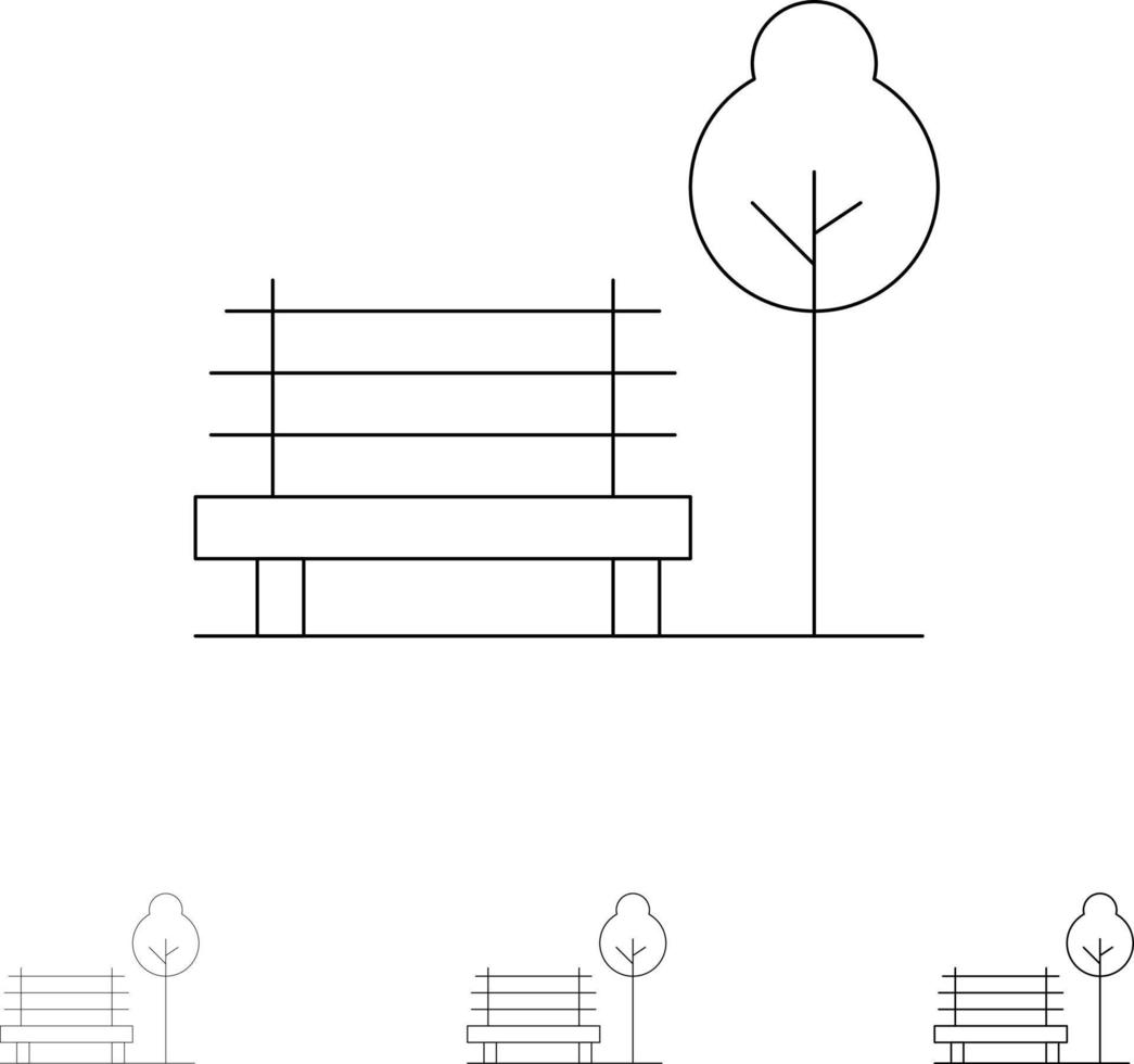 bank stoel park hotel stoutmoedig en dun zwart lijn icoon reeks vector