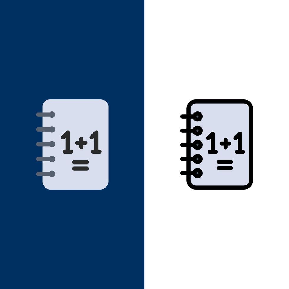 onderwijs notitieboekje kladblok 11 pictogrammen vlak en lijn gevulde icoon reeks vector blauw achtergrond
