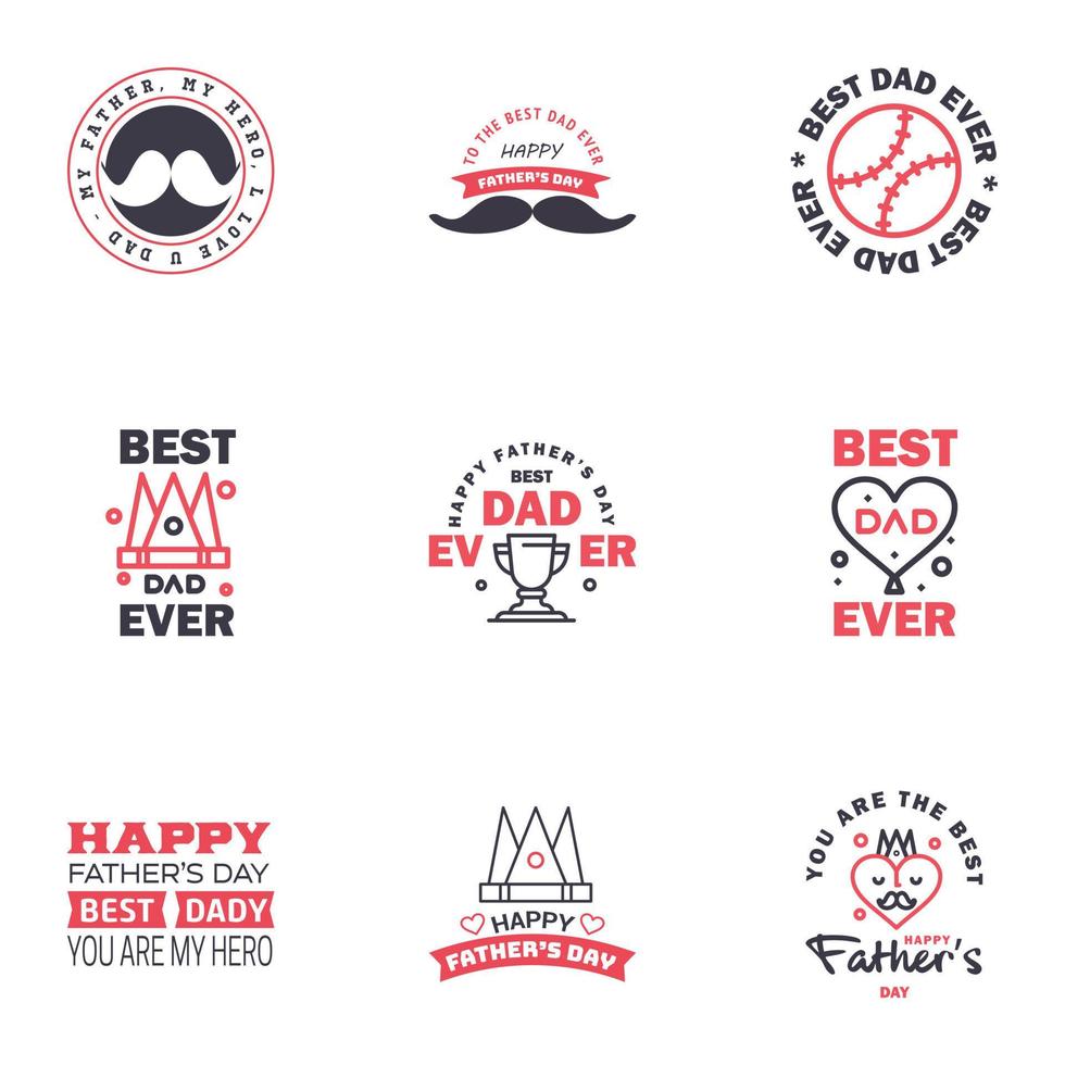 liefde u papa kaart ontwerp voor gelukkig vaders dag typografie verzameling 9 zwart en roze ontwerp bewerkbare vector ontwerp elementen